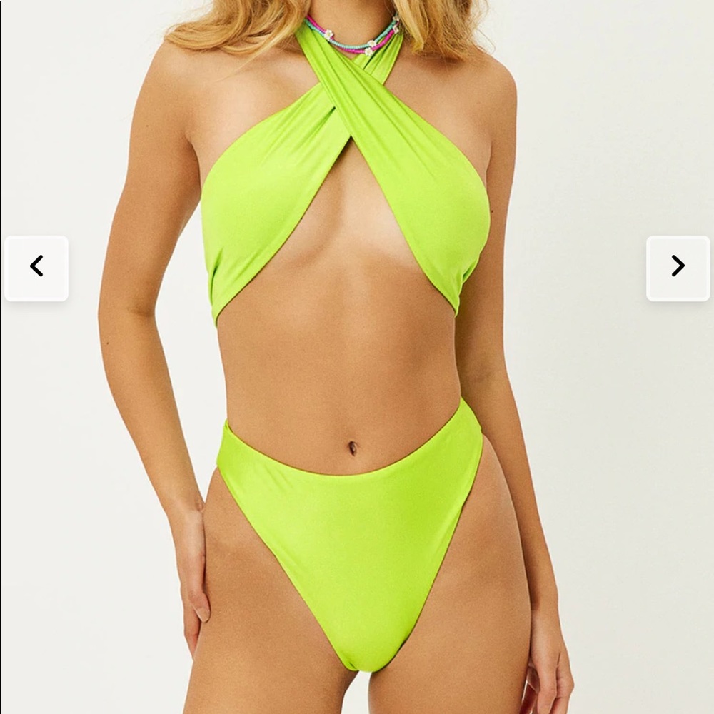 Frankie’s Bikinis Dorothy Satin Halter One Piece Swimsuit